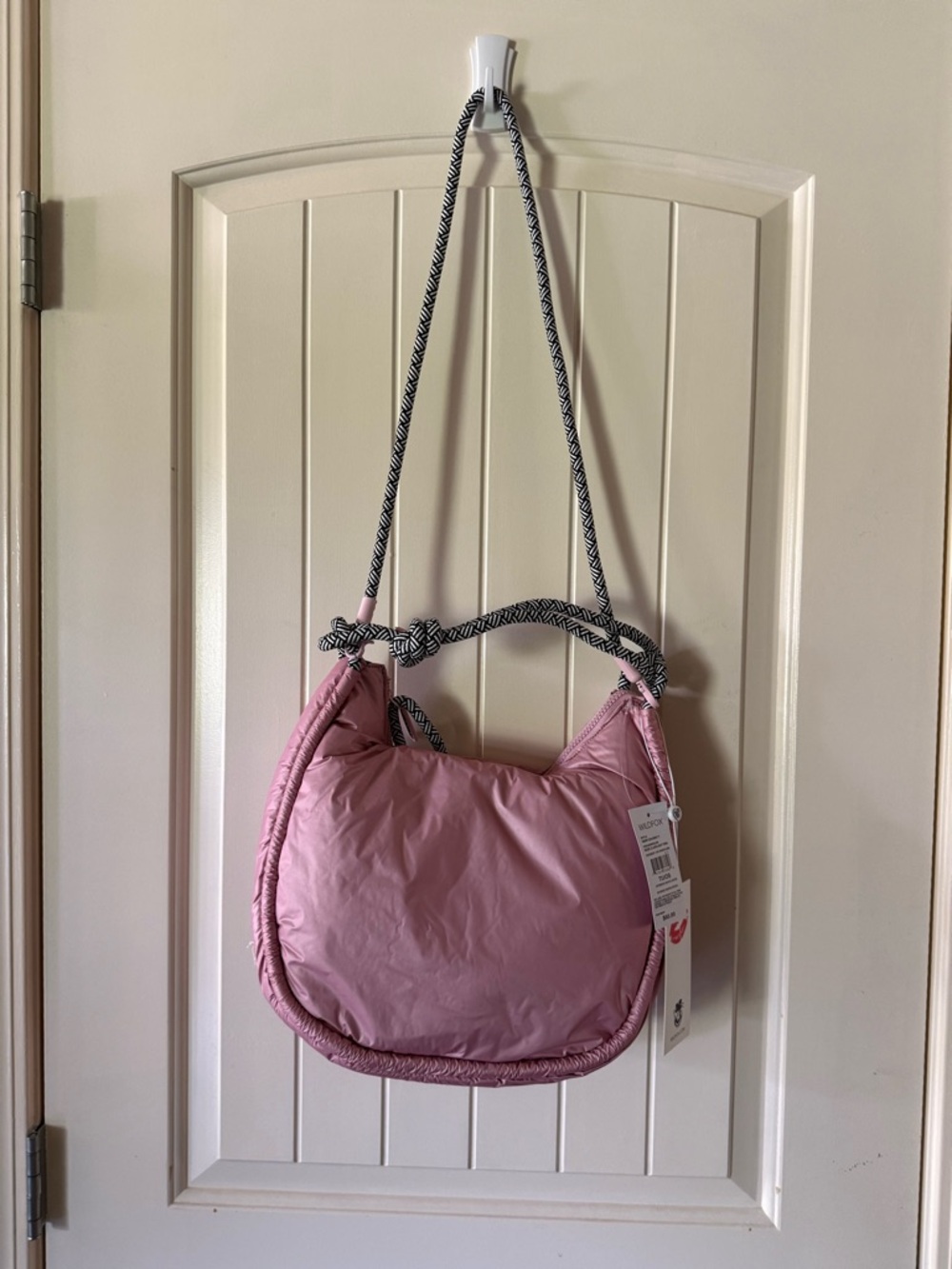 NWT Wildfox Pink Quilted Shoulder Bag with Black-White Rope Strap